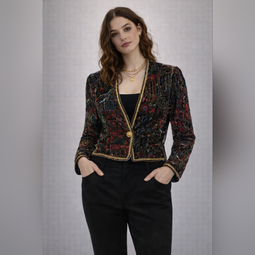 Vintage Nah Nah Collections Velvet Beaded & Embroidered Blazer Jacket | M